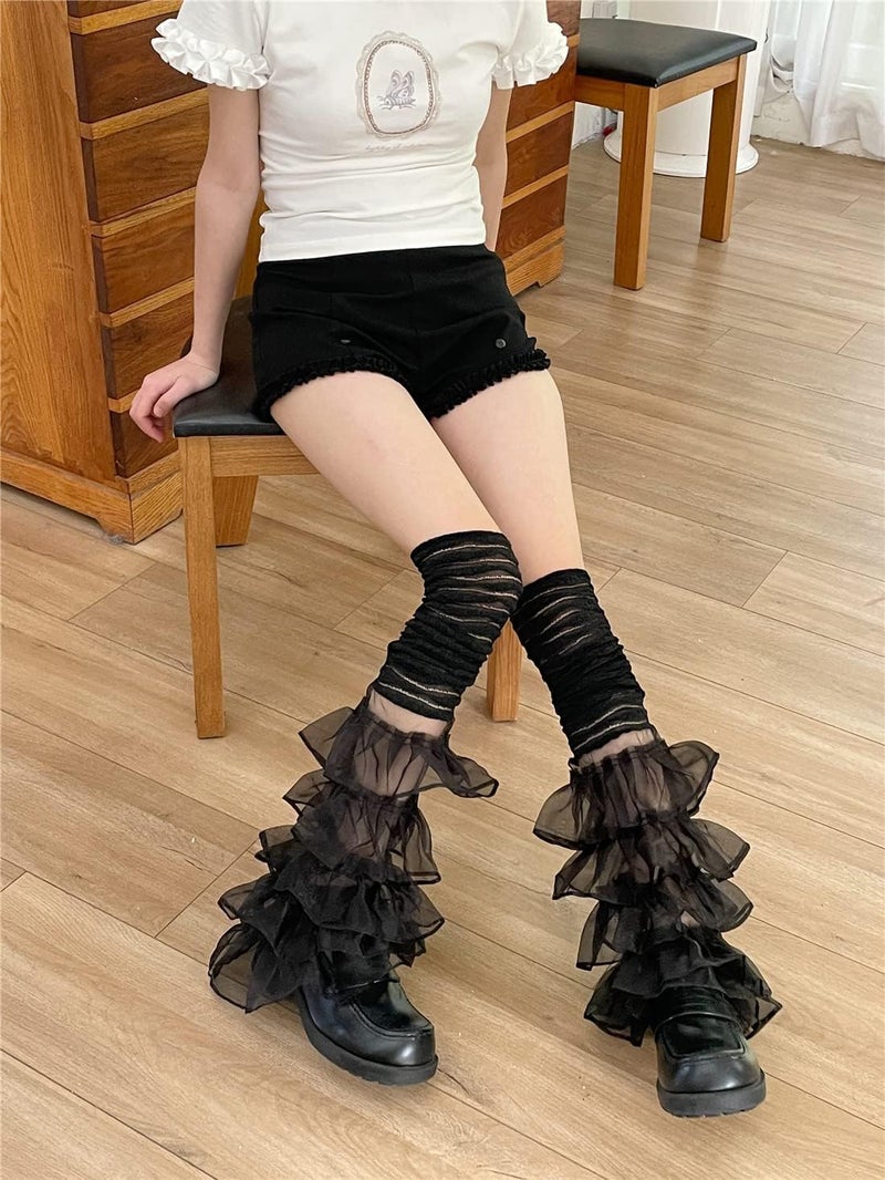 SherryDC Girl's Y2k Kawaii Leg Warmers Cute Lace Harajuku Leg Sleeves Gothic Lolita Long Slouch Socks for Women - Image 2